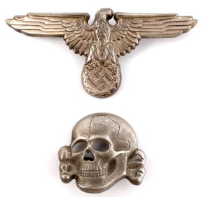 WWII GERMAN REICH SS VISOR SET TOTENKOPF AND EAGLE