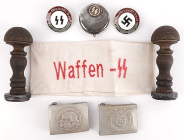 LOT OF 8 WWII GERMAN THIRD REICH VARIOUS SS ITEMS