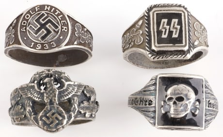 4 WWII GERMAN THIRD REICH SS NSDAP SILVER RINGS