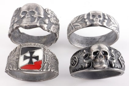 4 WWII GERMAN THIRD REICH SS NSDAP SILVER RINGS