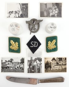 WWII GERMAN MISC LOT PHOTOS BADGE COLLAR TABS