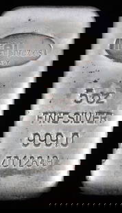 5 OUNCE .999 FINE SILVER BULLION BAR: ITAL refiner. This lot reserves at melt.