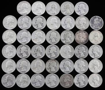 90% SILVER WASHINGTON QUARTER LOT $10 FACE VALUE: From circulation. All 1964 or earlier. This lot reserves at melt.