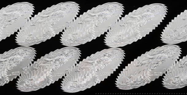 2021 8 SILVER AMERICAN EAGLE .999 FINE 1 OZT COINS: Lot of EIGHT (8). Brilliant uncirculated. 2021 dates. This lot reserves at melt.