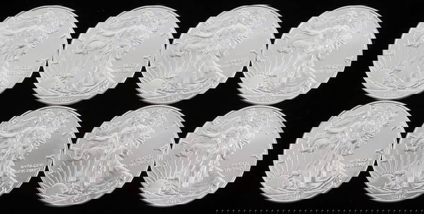 2016 8 SILVER AMERICAN EAGLE .999 FINE 1 OZT COINS: Lot of EIGHT (8). Brilliant uncirculated. 2016 dates. This lot reserves at melt.