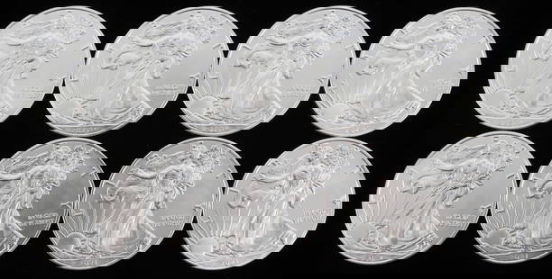 2021 8 SILVER AMERICAN EAGLE .999 FINE 1 OZT COINS: Lot of EIGHT (8). Brilliant uncirculated. 2021 dates. This lot reserves at melt.