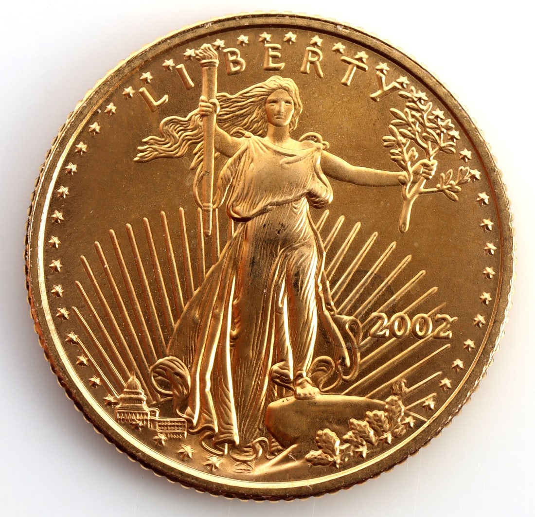 2002 GOLD 1/10 OZT OUNCE AMERICAN EAGLE BU COIN: Brilliant uncirculated. This lot reserves at melt.