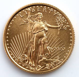 2020 GOLD 1/10 OZT OUNCE AMERICAN EAGLE BU COIN: Brilliant Uncirculated. This lot reserves at melt.