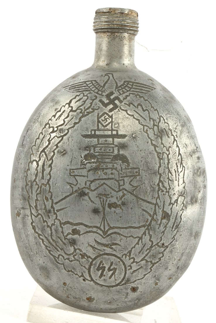 WWII GERMAN KRIEGSMARINE SS ETCHED CANTEEN: Etched front. 1940 date. As photographed.