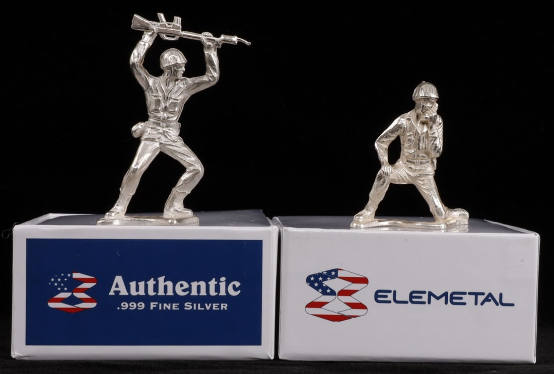 2 1.4 OZT EACH ELEMETAL .999 FINE SILVER SOLDIER