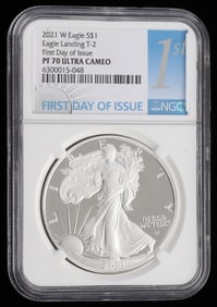 SILVER EAGLE $1 PF 70 ULTRA CAMEO FIRST DAY 2021