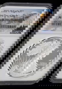 SILVER EAGLE $1 PF 70 ULTRA CAMEO 2022: 2022 ultra cameo PF 70 silver eagle. This lot has a reserve.