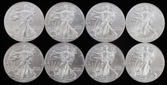 LOT 8 SILVER AMERICAN EAGLE .999 FINE 1 OZT COINS