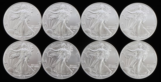 LOT 8 SILVER AMERICAN EAGLE .999 FINE 1 OZT COINS