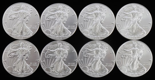 LOT 8 SILVER AMERICAN EAGLE .999 FINE 1 OZT COINS