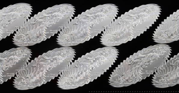 LOT 8 SILVER AMERICAN EAGLE .999 FINE 1 OZT COINS: Lot of EIGHT (8). Brilliant uncirculated. All mixed dates. This lot reserves at melt.