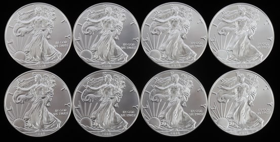 LOT 8 SILVER AMERICAN EAGLE .999 FINE 1 OZT COINS