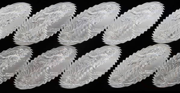 LOT 8 SILVER AMERICAN EAGLE .999 FINE 1 OZT COINS: Lot of EIGHT (8). Brilliant uncirculated. All mixed dates. This lot reserves at melt.