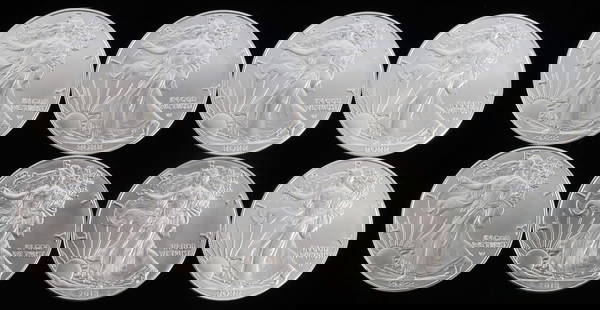 LOT 8 SILVER AMERICAN EAGLE .999 FINE 1 OZT COINS: Lot of EIGHT (8). Brilliant uncirculated. All mixed dates. This lot reserves at melt.