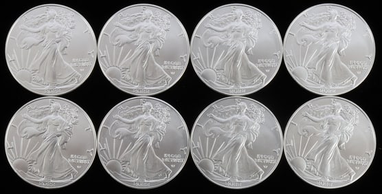 LOT 8 SILVER AMERICAN EAGLE .999 FINE 1 OZT COINS