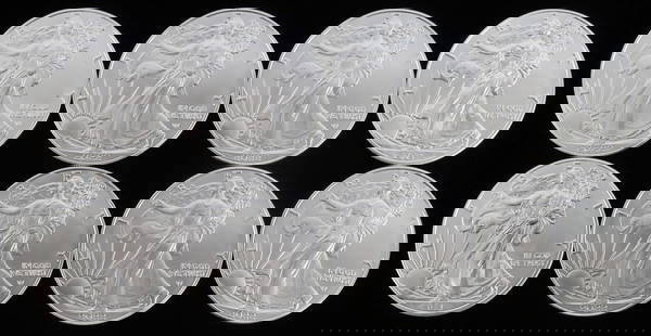 LOT 8 SILVER AMERICAN EAGLE .999 FINE 1 OZT COINS: Lot of EIGHT (8). Brilliant uncirculated. All mixed dates. This lot reserves at melt.
