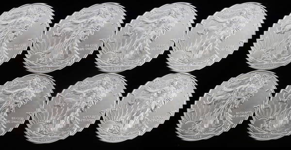 LOT 8 SILVER AMERICAN EAGLE .999 FINE 1 OZT COINS: Lot of EIGHT (8). Brilliant uncirculated. All mixed dates. This lot reserves at melt.