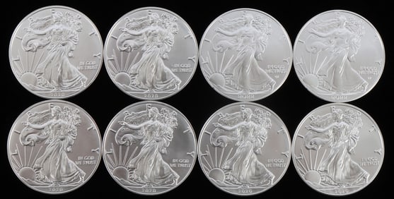 LOT 8 SILVER AMERICAN EAGLE .999 FINE 1 OZT COINS