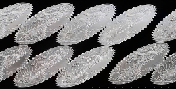 LOT 8 SILVER AMERICAN EAGLE .999 FINE 1 OZT COINS: Lot of EIGHT (8). Brilliant uncirculated. All mixed dates. This lot reserves at melt.
