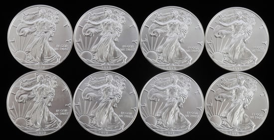 LOT 8 SILVER AMERICAN EAGLE .999 FINE 1 OZT COINS