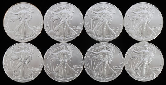 LOT 8 SILVER AMERICAN EAGLE .999 FINE 1 OZT COINS