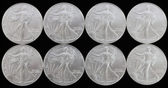 LOT 8 SILVER AMERICAN EAGLE .999 FINE 1 OZT COINS