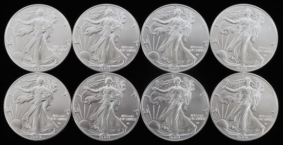 LOT 8 SILVER AMERICAN EAGLE .999 FINE 1 OZT COINS