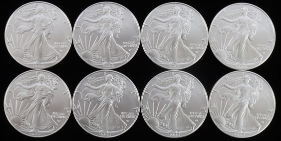 LOT 8 SILVER AMERICAN EAGLE .999 FINE 1 OZT COINS