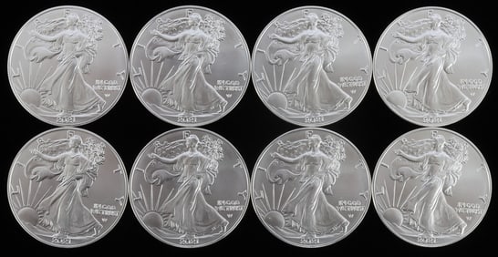 LOT 8 SILVER AMERICAN EAGLE .999 FINE 1 OZT COINS