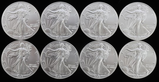 LOT 8 SILVER AMERICAN EAGLE .999 FINE 1 OZT COINS