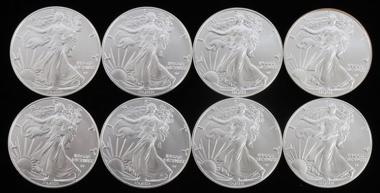 LOT 8 SILVER AMERICAN EAGLE .999 FINE 1 OZT COINS