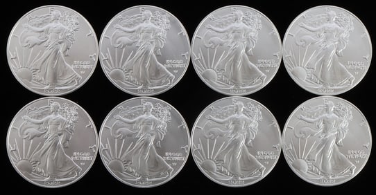 LOT 8 SILVER AMERICAN EAGLE .999 FINE 1 OZT COINS