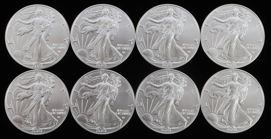 LOT 8 SILVER AMERICAN EAGLE .999 FINE 1 OZT COINS