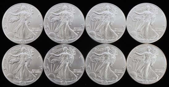 LOT 8 SILVER AMERICAN EAGLE .999 FINE 1 OZT COINS