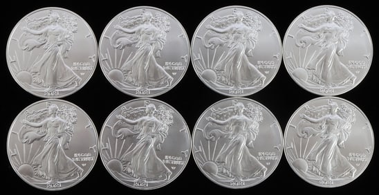 LOT 8 SILVER AMERICAN EAGLE .999 FINE 1 OZT COINS