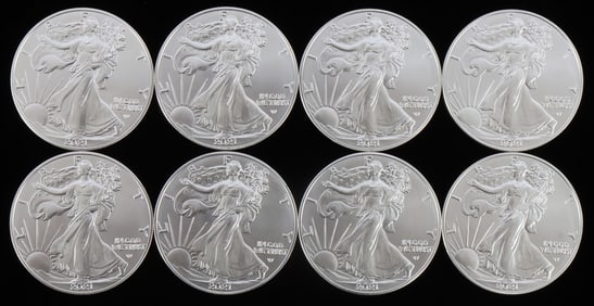 LOT 8 SILVER AMERICAN EAGLE .999 FINE 1 OZT COINS