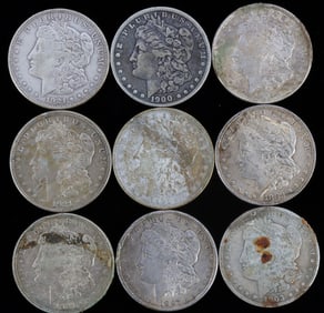LOT OF 9 MIX DATE MORGAN SILVER DOLLAR COINS