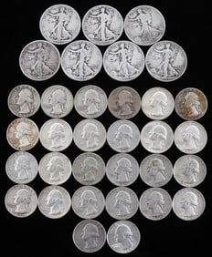 LOT 90% SILVER WALKER & WASHINGTON COINS $10 FACE
