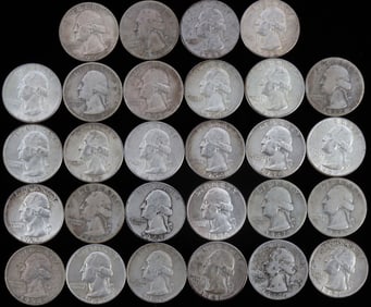 90% SILVER WASHINGTON QUARTERS $7.00 FACE VALUE