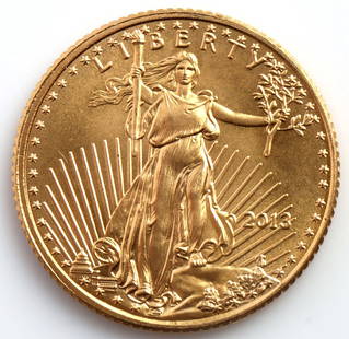 2013 GOLD 1/10 OZT OUNCE AMERICAN EAGLE BU COIN: Brilliant Uncirculated. This lot reserves at melt.