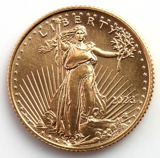 2023 GOLD 1/10 OZT OUNCE AMERICAN EAGLE BU COIN: Brilliant Uncirculated. This lot reserves at melt.