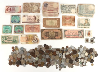 4.5 POUNDS OF WORLD COINS & CURRENCY