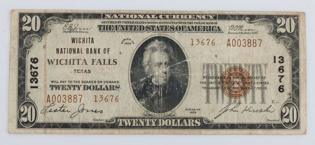 US NATIONAL BANK NOTE WICHITA FALLS $20 BILL