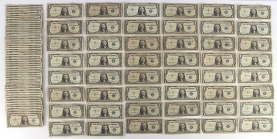 LOT OF 95 $1.00 SILVER CERTIFICATE BANKNOTES