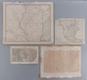 LOT OF 4 18TH & 19TH CENTURY ANTIQUE PAPER MAPS